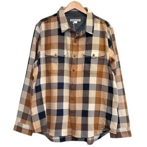 Outerknown Blanket Shirt Jacket Button Down Brown Blue Cream NWT Pockets XXL